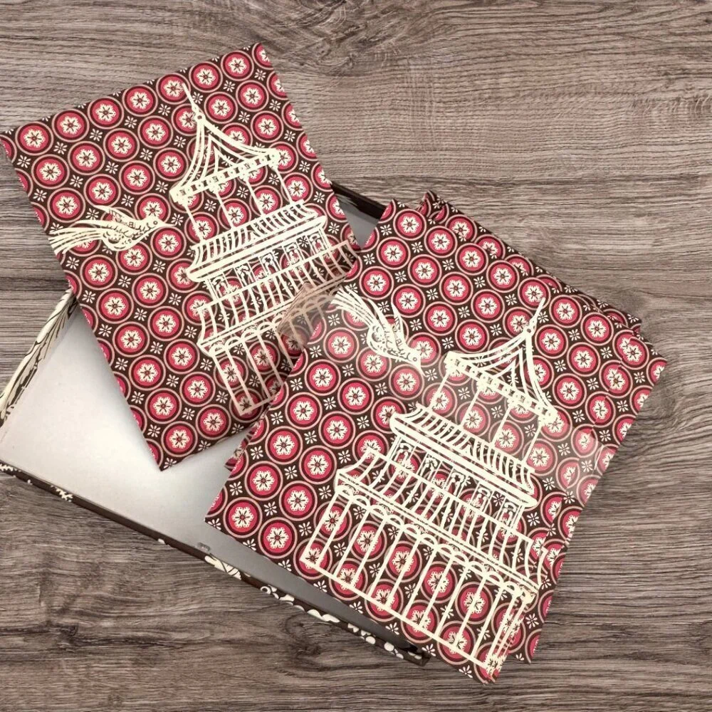 VERA BRADLEY Brown Imperial Toile Pagoda Note Cards Decorative Box Stationary